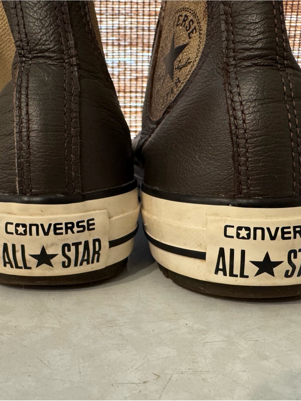 Chuck Taylor Leather Converse Brown High-Top Sneakers with White Toe Caps - Picture 3 of 10